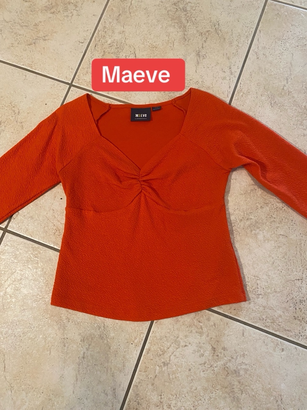 Maeve Orange Knot-Front Long-Sleeve Blouse